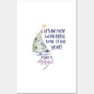 Make Christmas Magic! Watercolour Christmas Tree Design Posters and Art